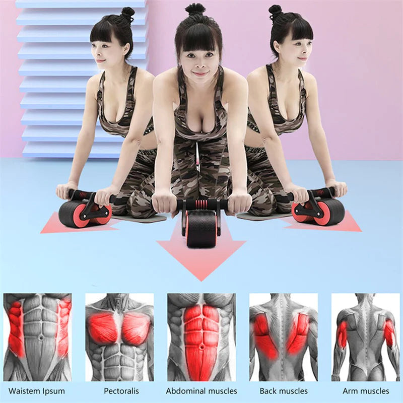 Double Wheel Abdominal Exerciser Women Men Automatic Rebound Ab Wheel Roller Waist Trainer Gym Sports Home Exercise Devices - Ignition Fitness
