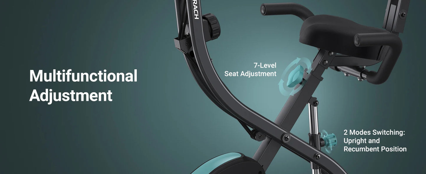MERACH Folding Exercise Bike 4in1 Magnetic Stationary with16-Level Resistance Exclusive APP 300LB Capacity Comfort Seat X-bike - Ignition Fitness