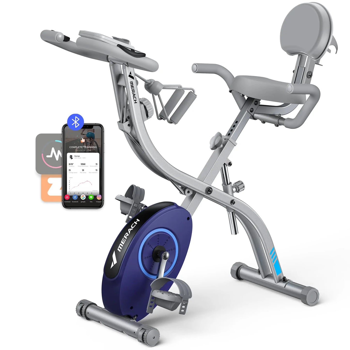 MERACH Folding Exercise Bike 4in1 Magnetic Stationary with16-Level Resistance Exclusive APP 300LB Capacity Comfort Seat X-bike - Ignition Fitness
