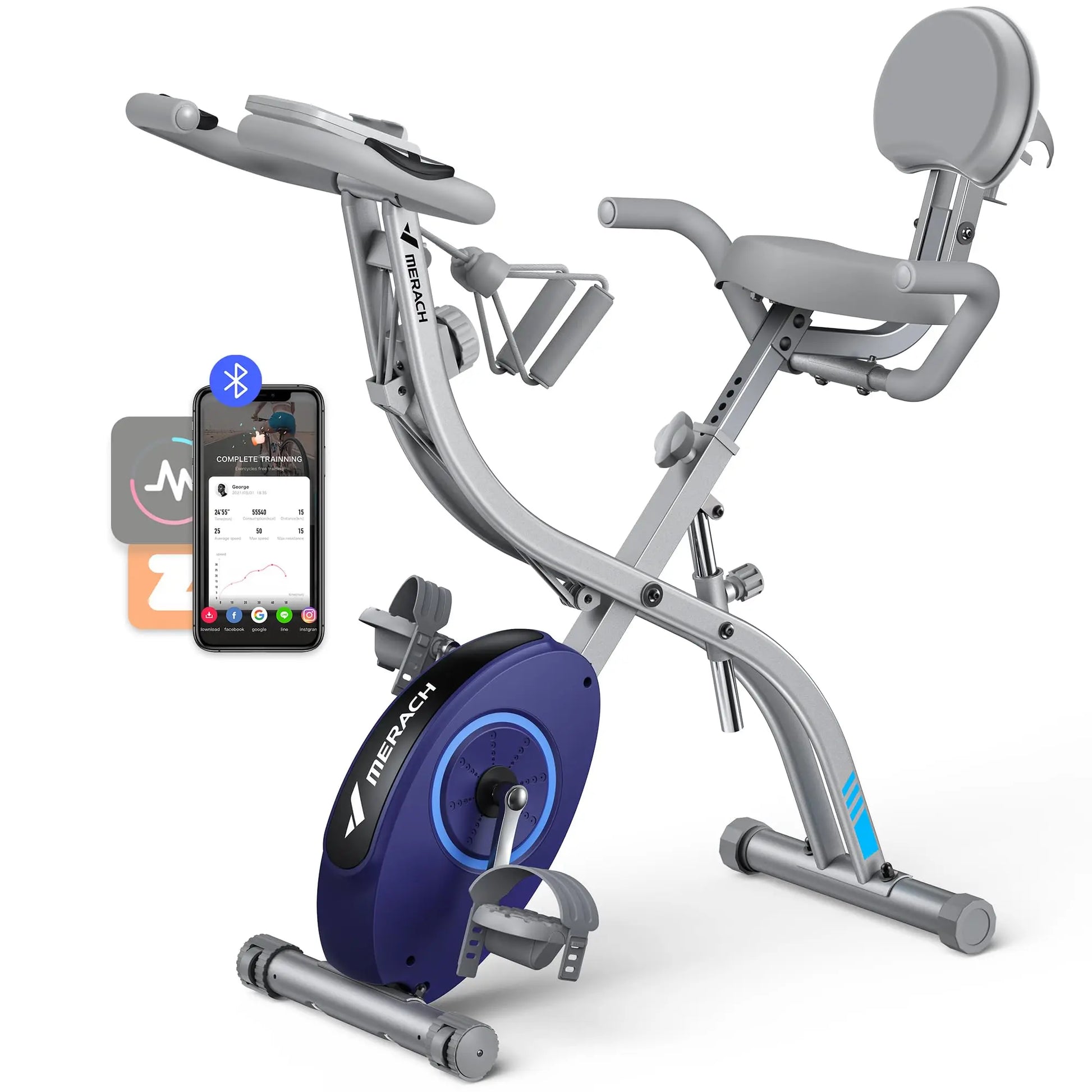 MERACH Folding Exercise Bike 4in1 Magnetic Stationary with16-Level Resistance Exclusive APP 300LB Capacity Comfort Seat  X-bike - Ignition Fitness