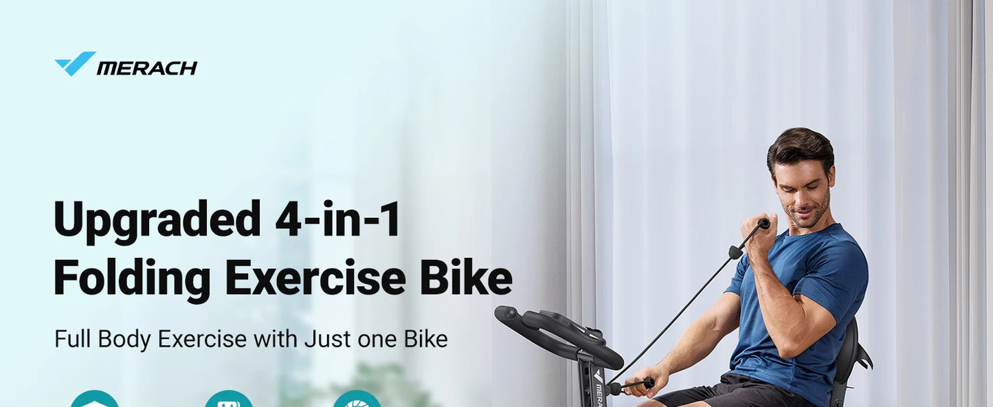 MERACH Folding Exercise Bike 4in1 Magnetic Stationary with16-Level Resistance Exclusive APP 300LB Capacity Comfort Seat X-bike - Ignition Fitness