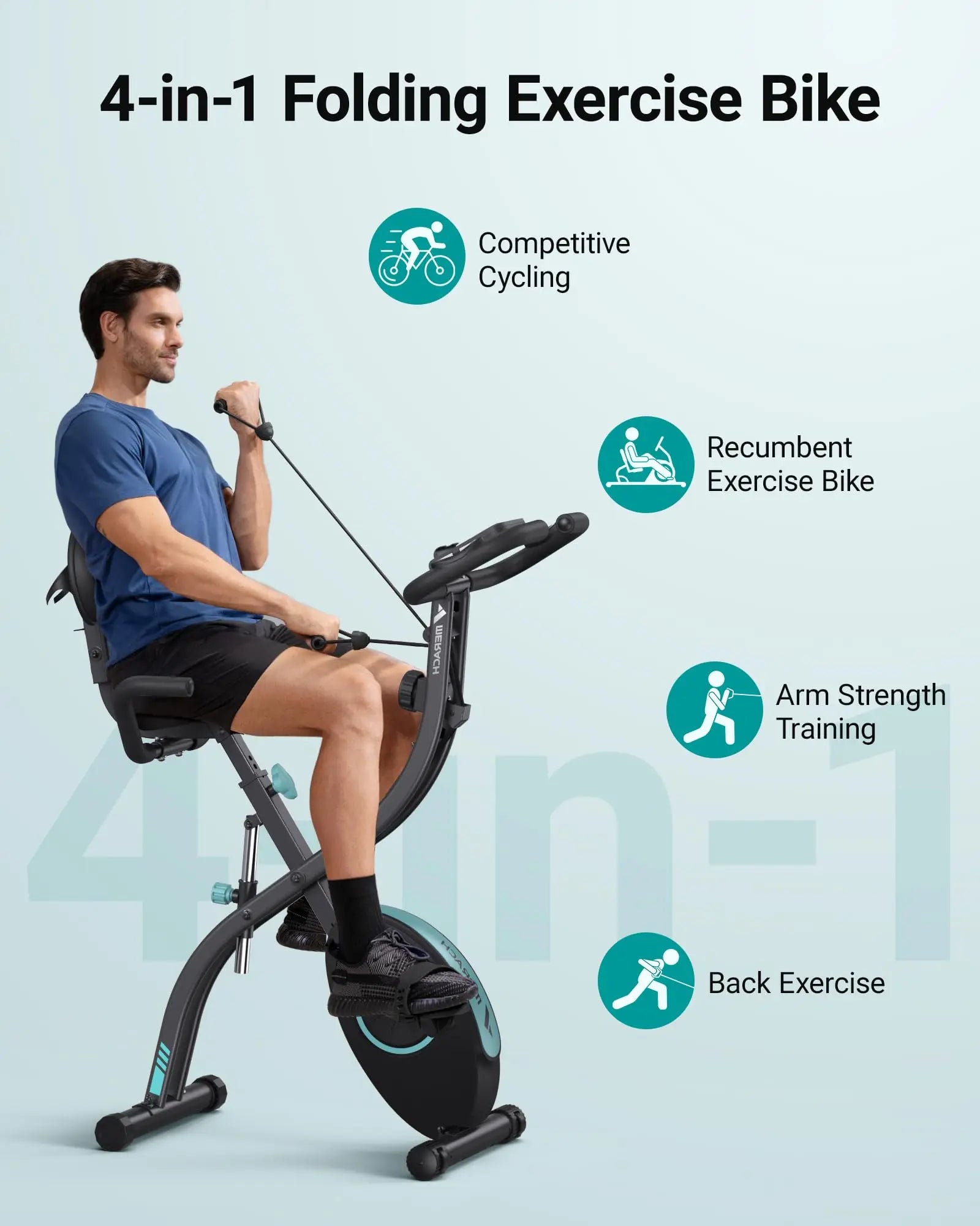 MERACH Folding Exercise Bike 4in1 Magnetic Stationary with16-Level Resistance Exclusive APP 300LB Capacity Comfort Seat  X-bike - Ignition Fitness