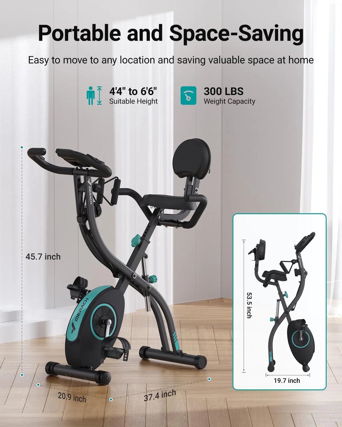 MERACH Folding Exercise Bike 4in1 Magnetic Stationary with16-Level Resistance Exclusive APP 300LB Capacity Comfort Seat X-bike - Ignition Fitness
