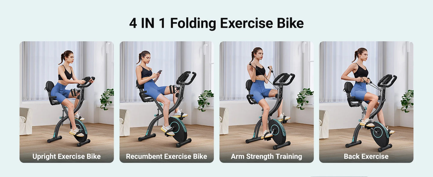 MERACH Folding Exercise Bike 4in1 Magnetic Stationary with16-Level Resistance Exclusive APP 300LB Capacity Comfort Seat X-bike - Ignition Fitness