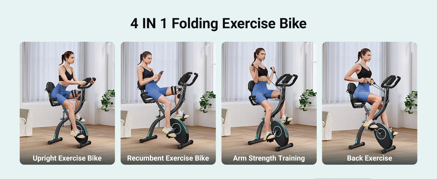 MERACH Folding Exercise Bike 4in1 Magnetic Stationary with16-Level Resistance Exclusive APP 300LB Capacity Comfort Seat  X-bike - Ignition Fitness