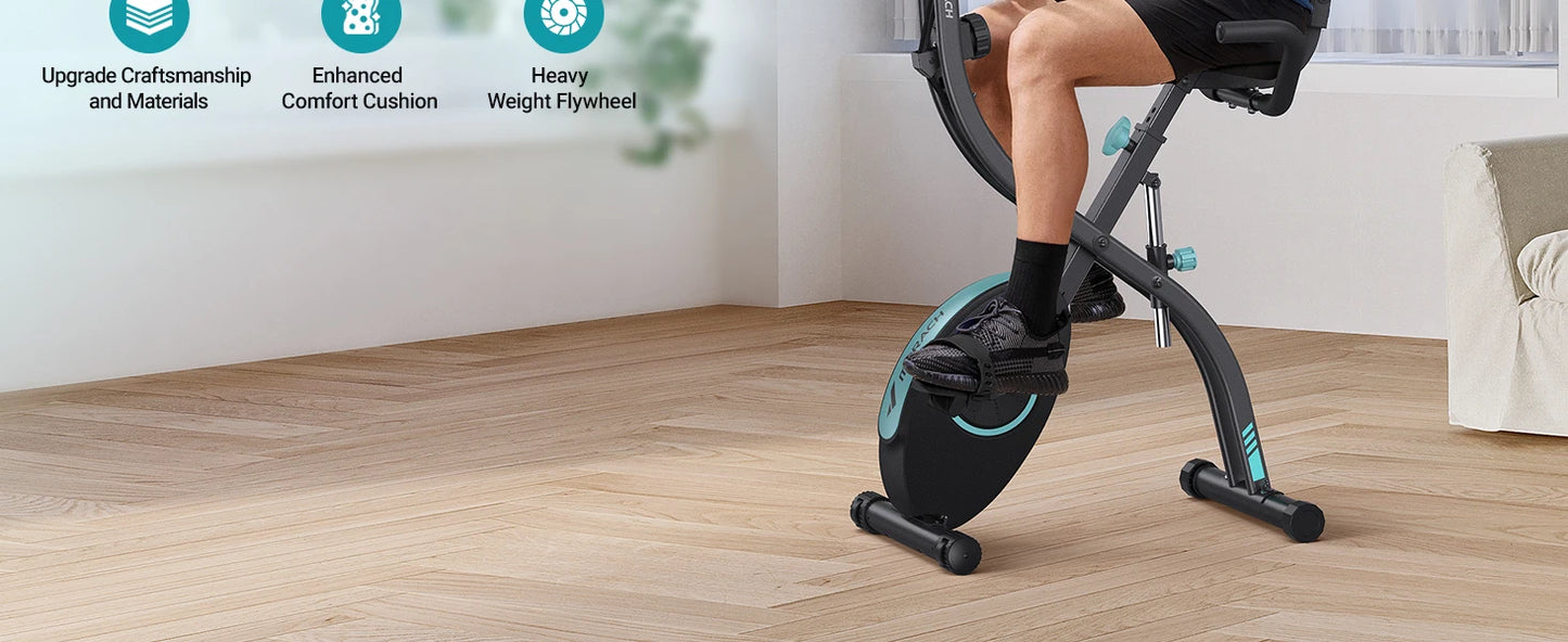 MERACH Folding Exercise Bike 4in1 Magnetic Stationary with16-Level Resistance Exclusive APP 300LB Capacity Comfort Seat X-bike - Ignition Fitness