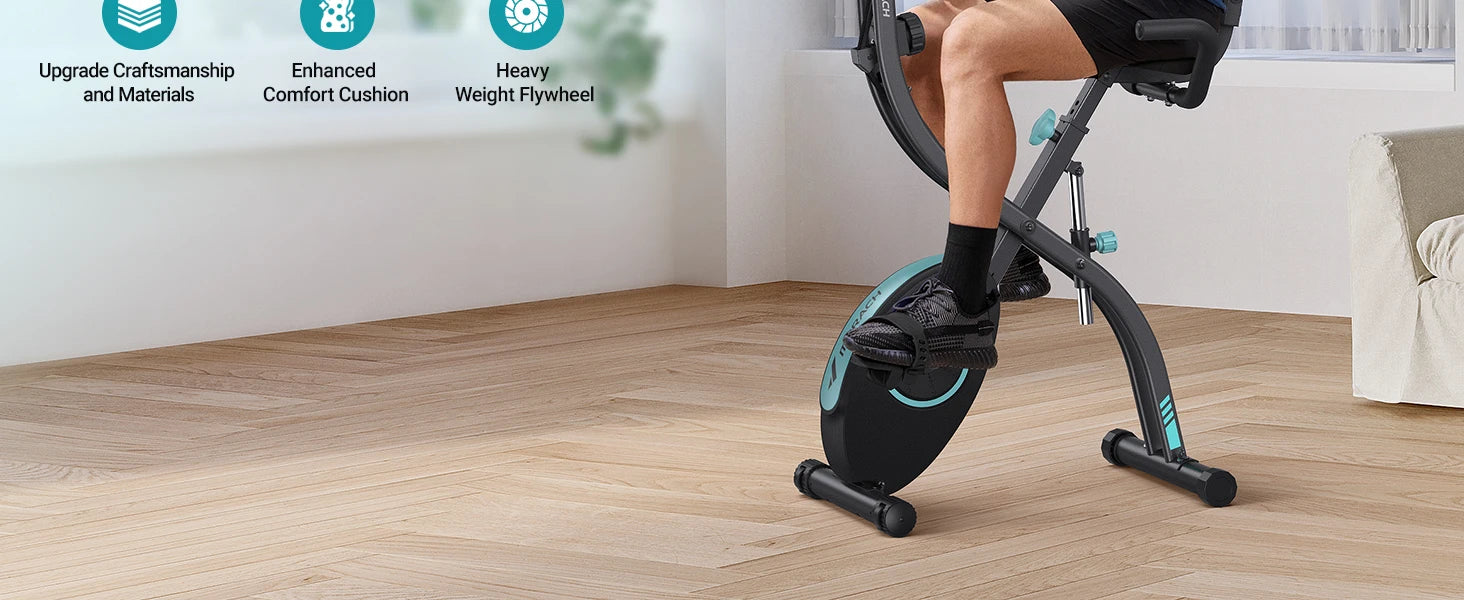 MERACH Folding Exercise Bike 4in1 Magnetic Stationary with16-Level Resistance Exclusive APP 300LB Capacity Comfort Seat  X-bike - Ignition Fitness