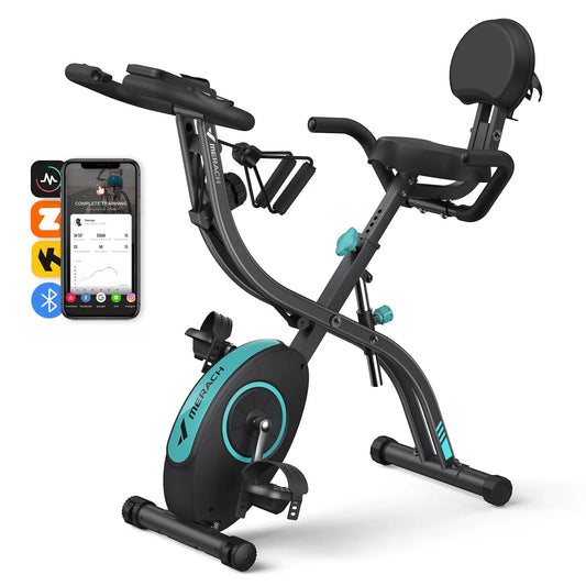 MERACH Folding Exercise Bike 4in1 Magnetic Stationary with16-Level Resistance Exclusive APP 300LB Capacity Comfort Seat  X-bike - Ignition Fitness