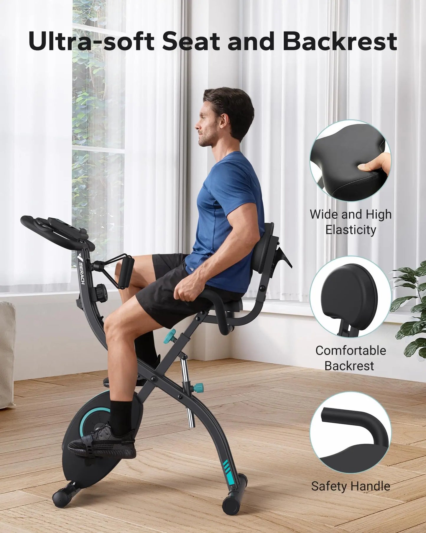MERACH Folding Exercise Bike 4in1 Magnetic Stationary with16-Level Resistance Exclusive APP 300LB Capacity Comfort Seat X-bike - Ignition Fitness
