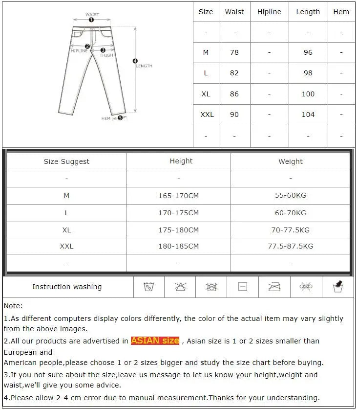 Sweatpants instruction chart