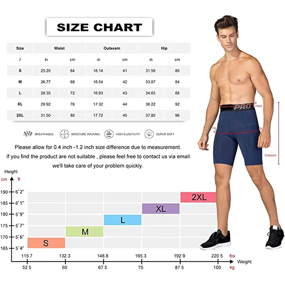 Size Chart for men's gym short