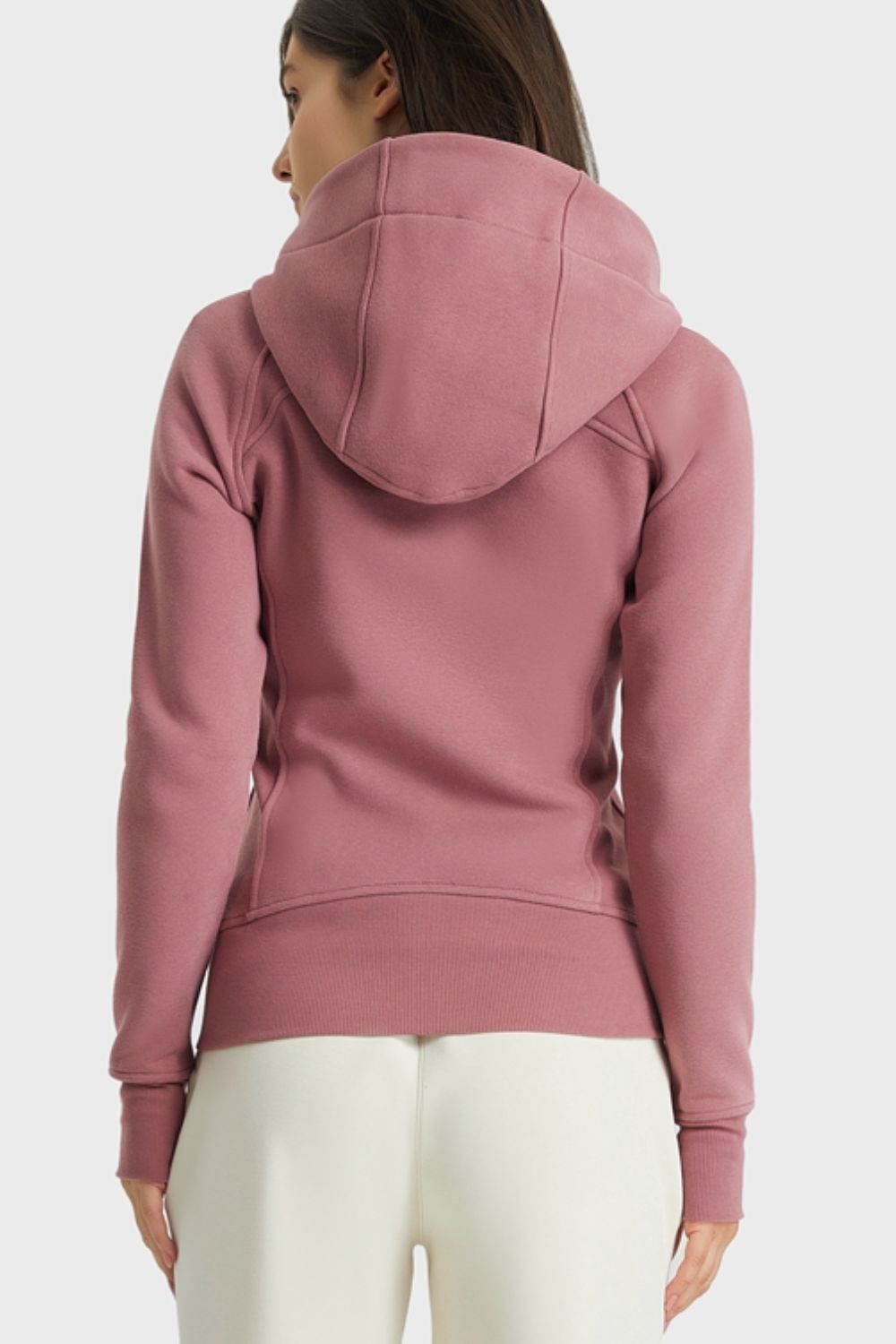Woman wearing a Dusty pink Hooded Sports Jacket