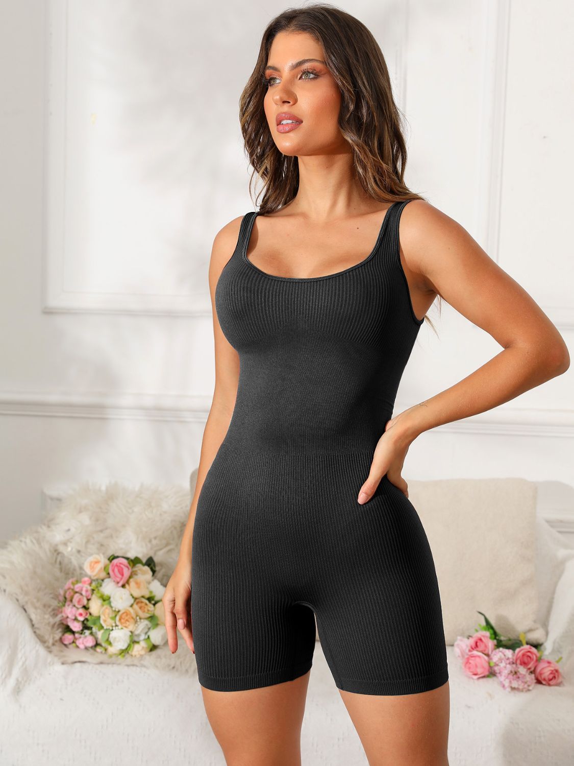 Scoop Neck Wide Strap Active Romper - Ignition Fitness