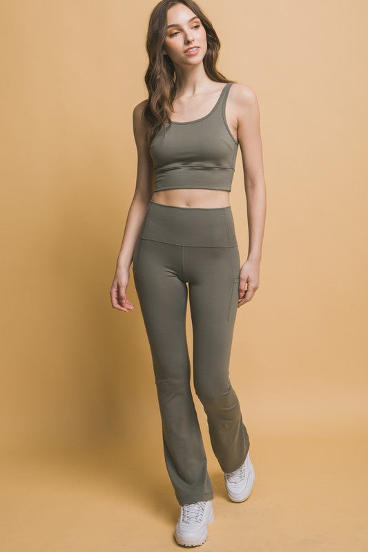 Love Tree High Waist Flare Active Leggings with Side Pockets - Moss - Ignition Fitness