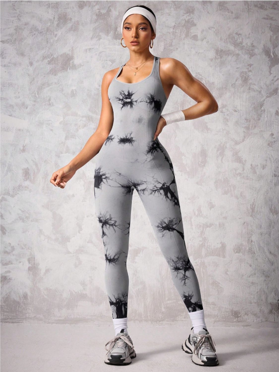 Back Crisscross Tie-Dye Scoop Neck Active Jumpsuit - Ignition Fitness