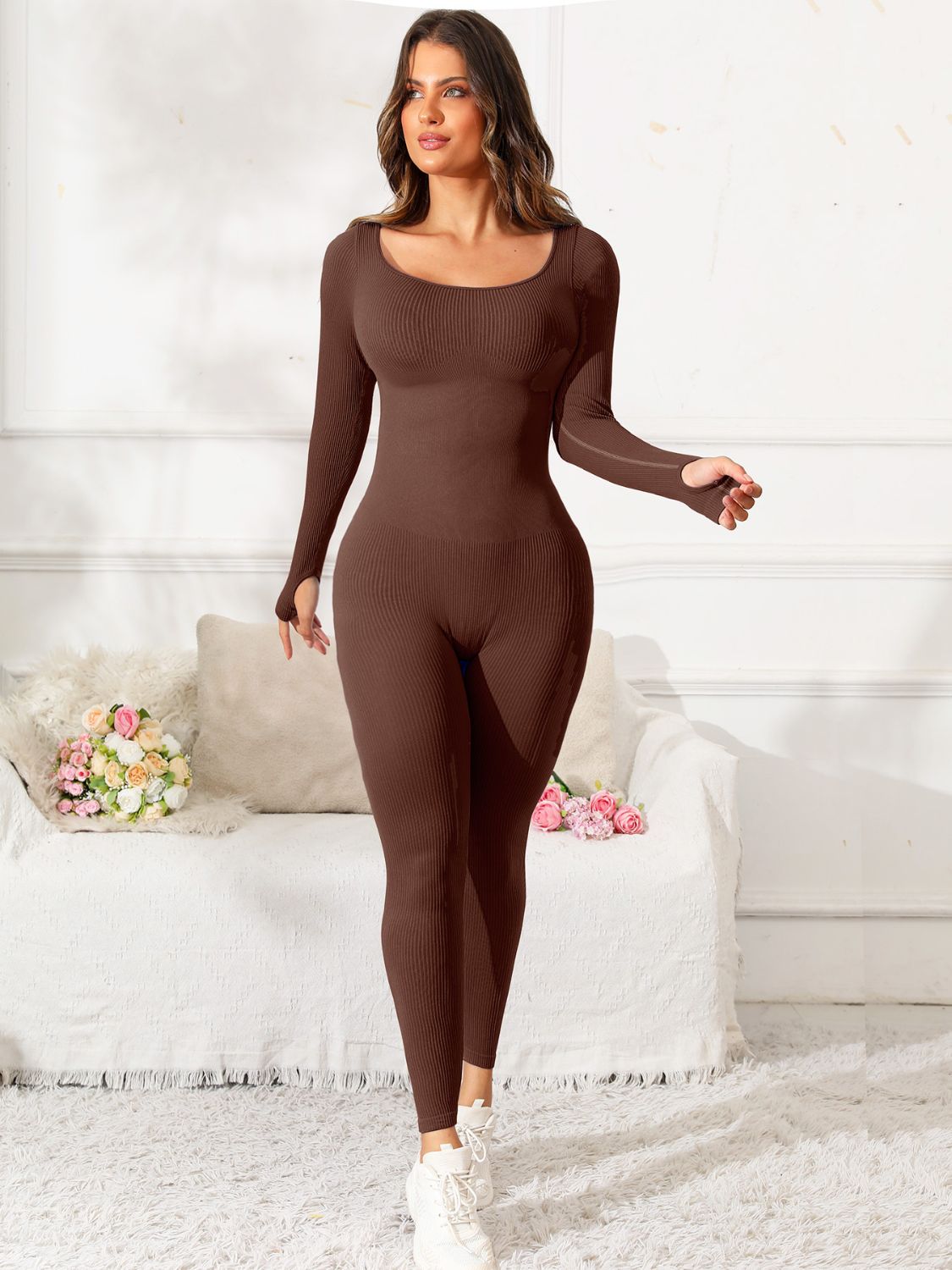 Scoop Neck Long Sleeve Active Jumpsuit - Ignition Fitness