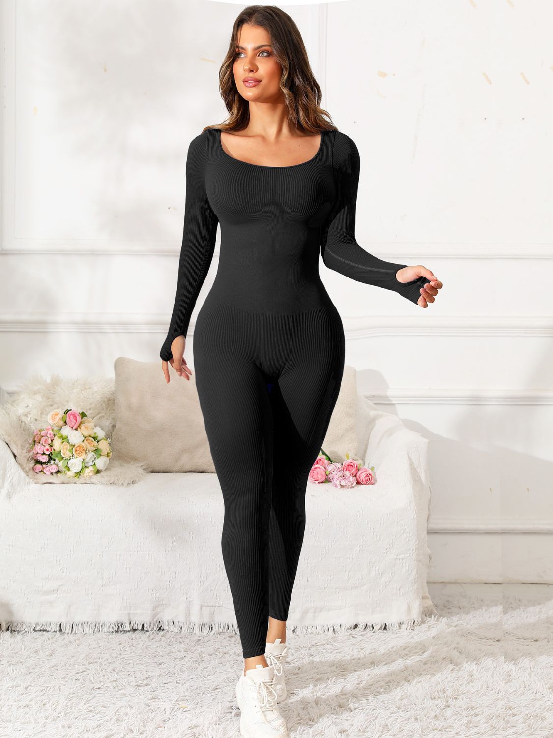 Scoop Neck Long Sleeve Active Jumpsuit - Ignition Fitness