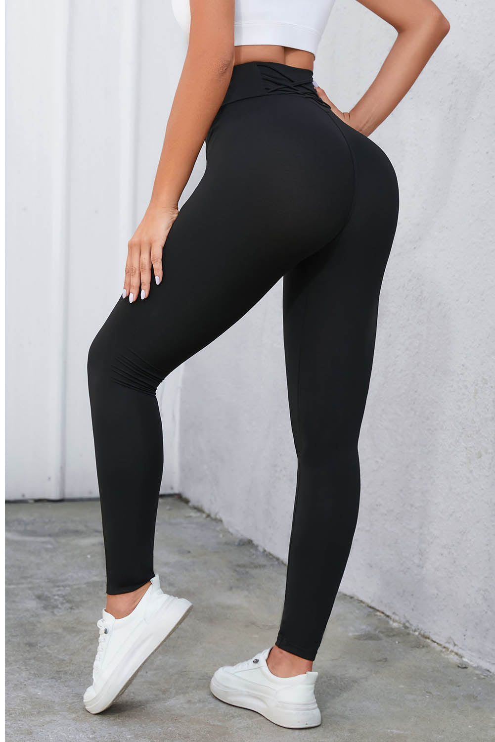 Crisscross Detail Wide Waistband Leggings - Ignition Fitness