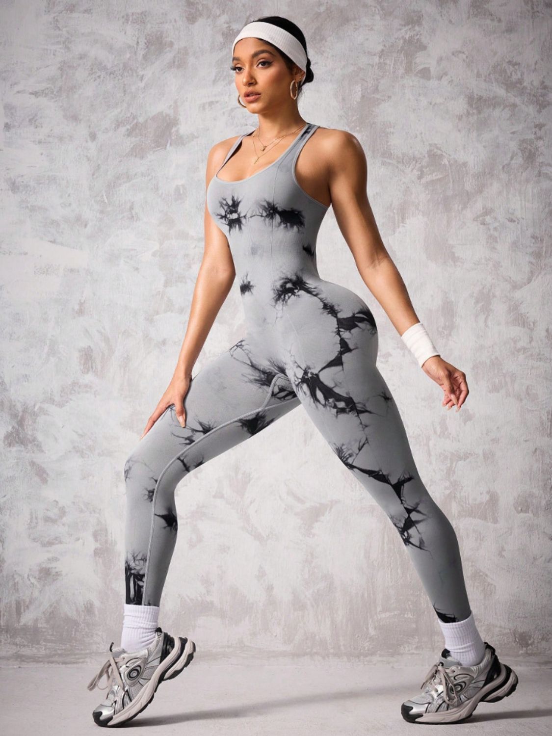 Back Crisscross Tie-Dye Scoop Neck Active Jumpsuit - Ignition Fitness