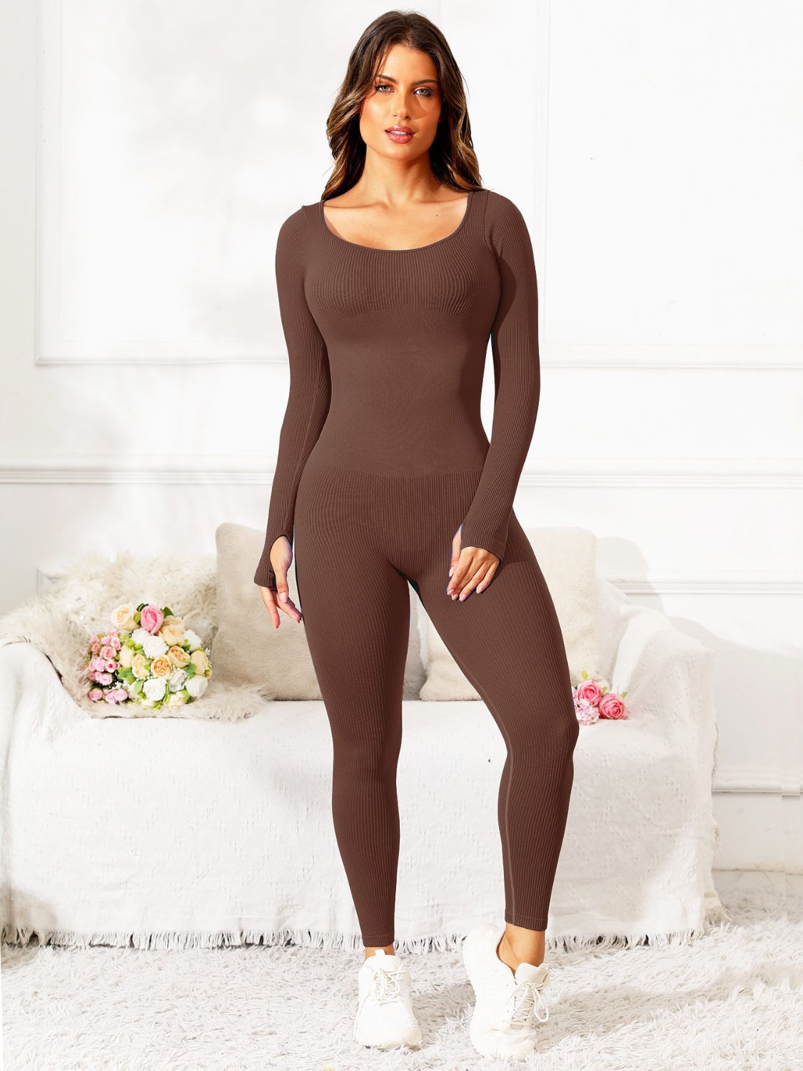 Scoop Neck Long Sleeve Active Jumpsuit - Ignition Fitness