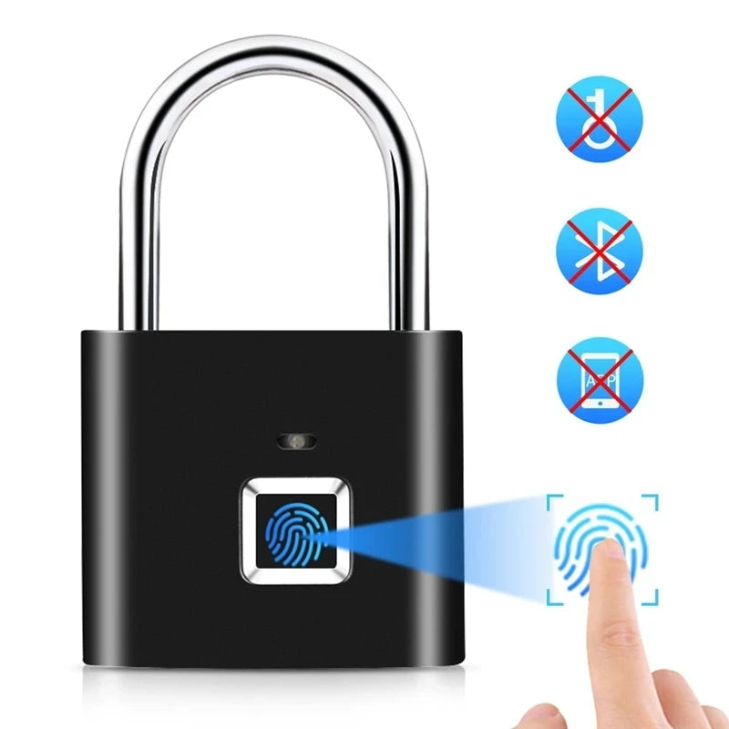 Smart Fingerprint Padlock Waterproof Biometric Fingerprint Keyless Door Lock USB Rechargeable Security Padlock for House Unlock - Ignition Fitness