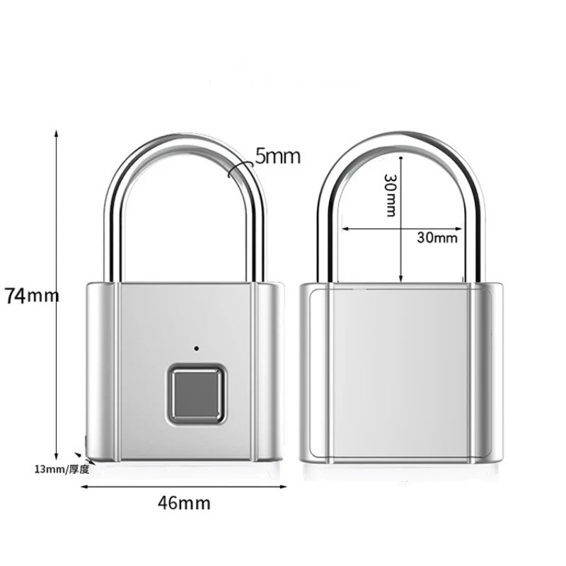 Smart Fingerprint Padlock Waterproof Biometric Fingerprint Keyless Door Lock USB Rechargeable Security Padlock for House Unlock - Ignition Fitness