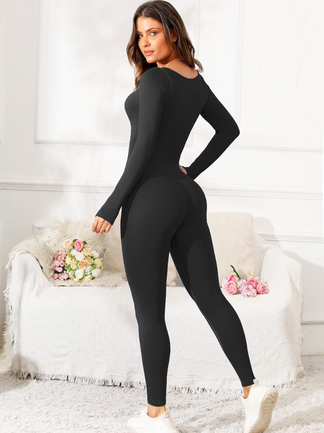 Scoop Neck Long Sleeve Active Jumpsuit - Ignition Fitness