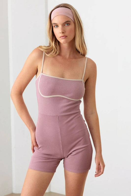 Ribbed Contrast Binding Romper - Ignition Fitness