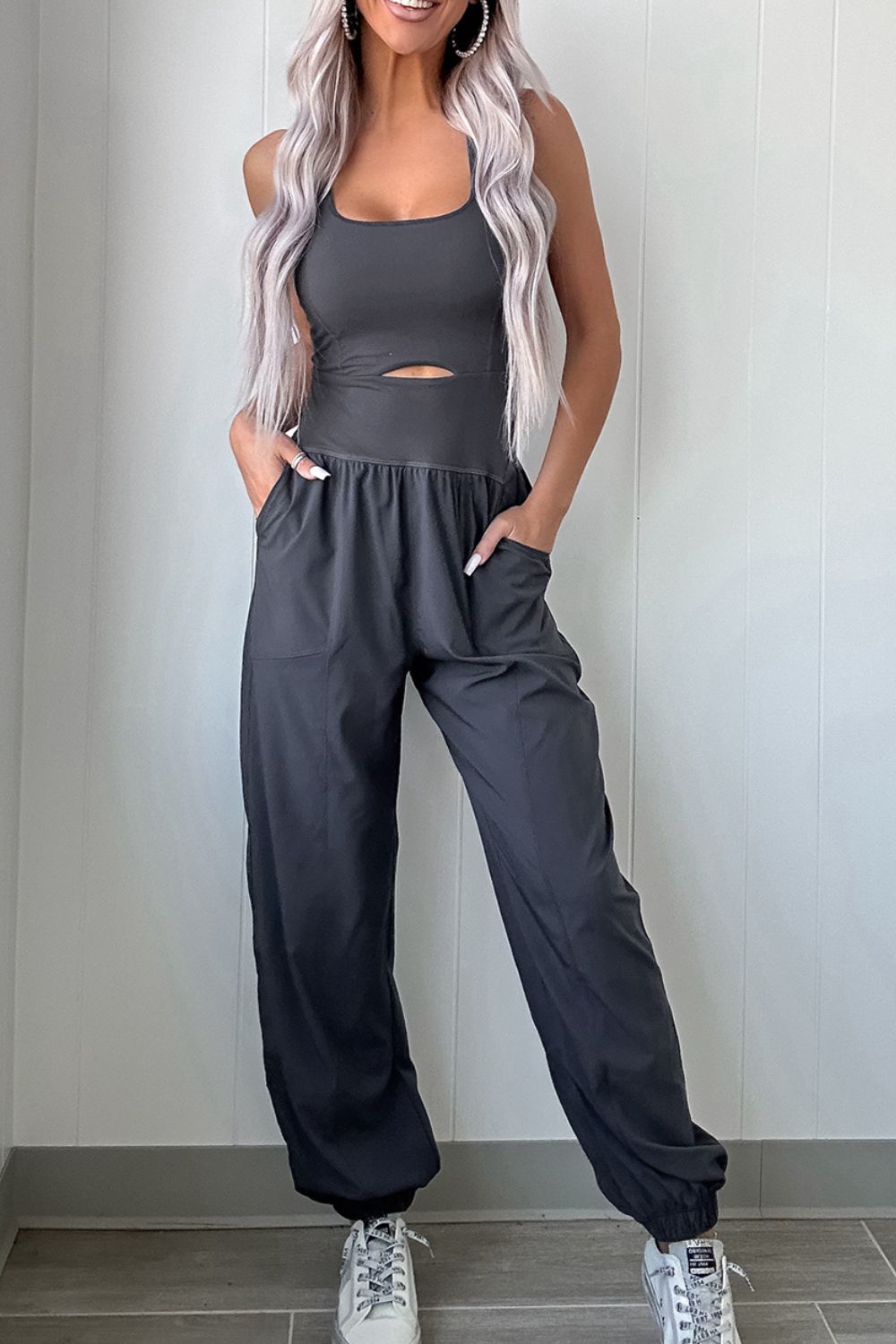 Cutout Square Neck Wide Strap Active Jumpsuit - Ignition Fitness