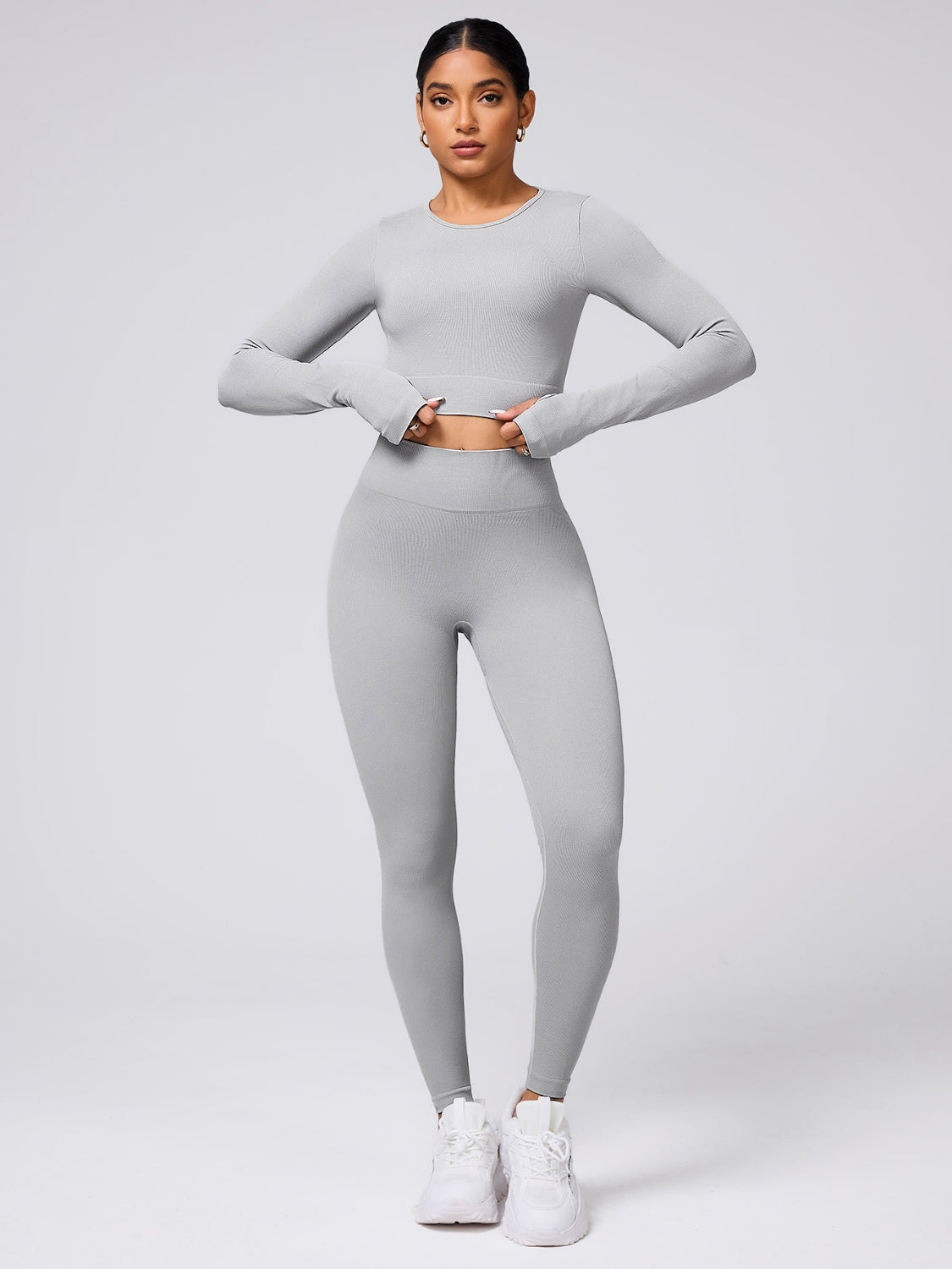 Back Crisscross Round Neck Long Sleeve Top and Leggings Active Set - Ignition Fitness