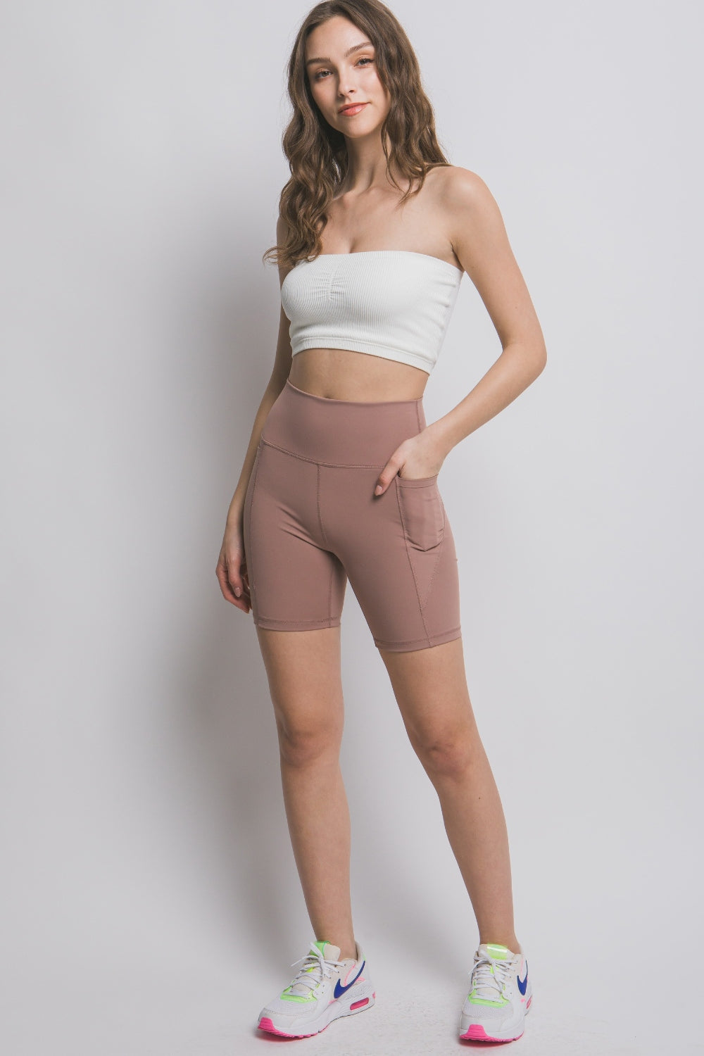 Love Tree High Waist Seam Detail Active Shorts - Taupe - Ignition Fitness