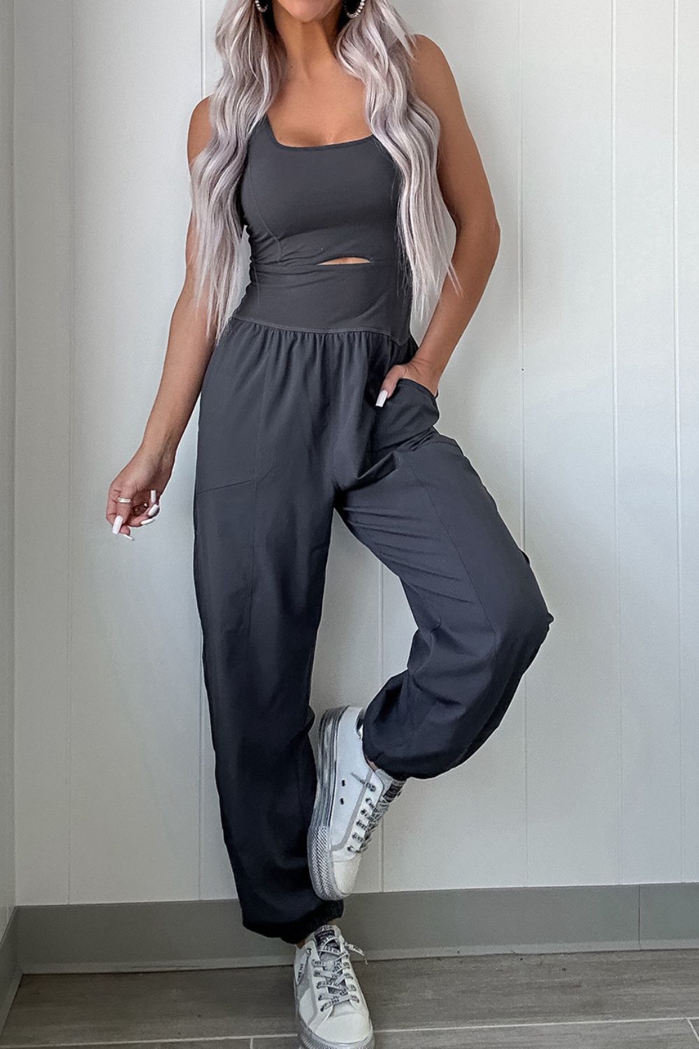 Cutout Square Neck Wide Strap Active Jumpsuit - Ignition Fitness