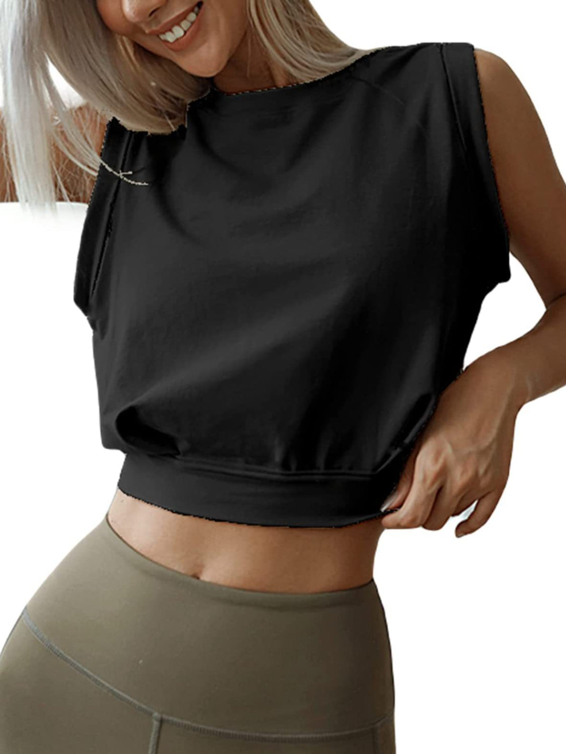 Round Neck Cropped Active Top - Ignition Fitness